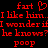 Red pixelated text on black background displays repeated phrases including 'fart', 'I like him...', 'I wonder if he knows?', and 'poop' with a heart symbol.