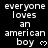 Black background with white pixelated text reading 'everyone loves an american boy' and a small heart symbol, arranged in multiple