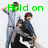 Four people in a group pose with green text changing across frames: 'Hold on', 'To Your...', and 'BIKE!!!'