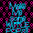 Pixelated blue text reading 'Mega Waffle' on a black background with pink circular patterns, animated to shift horizontally.