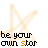 six identical pixelated star icons with text 'be your own star' beneath each, where the word 'star' is orange in some instances