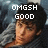 A four- shows a person in a gray hoodie with text overlays reading 'OMGSH GOOD', 'THING WE'RE', and 'NOT RELATED'