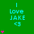 Green background with cyan text "I Love JAKE <3" repeated in a , pink star symbols animate vertically on the left and center