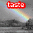 A static image of a rainbow over a grayscale landscape with text overlays in red, green, and purple.
