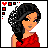 Animated contact sheet of a pixel-art woman in red dress with changing hair and text elements, featuring Valentine's Day-themed phrases and visual effects like heart borders and motion blur.