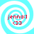 Four identical pixelated icons with light blue spiral backgrounds, red text 'jenna:]' and '<33', and white spiral outlines.