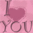 Static pink buddy icon featuring 'I' text, heart symbol, and 'Y?U' text in pixelated style with soft gradient background.