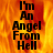 A static image with fiery orange and red background displaying black text reading "I'm An Angel From Hell" in a pixelated font.