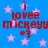 Blue background with pink stars and red text reading "i lovee mickeyy" in pixelated font, repeated across the image.