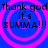 Blue background with four pink concentric circles, each containing black text reading "Thank god it's SUMMA!!!" in a pixelated font.