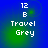 Blue background with green gradient center, white pixelated text reading '12', 'B', 'Travel', and 'Grey' arranged vertically.