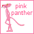 Pink Panther character in walking pose with text 'pink panther' and small red heart symbol on white background.