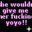 Pixelated pink text repeats 'he would he would he would give me give me give me ever fuckinner fuckinner fucking yoyo!! yoyo!! yoyo!!' on black background with white star and dot accents.