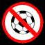Two identical circular icons with red borders and diagonal red slashes over black-and-white soccer balls on white backgrounds.