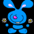 A pixelated blue bunny mascot with pink eyes and white accents stands against a black background on the left, while green text reading "Original Icons .com" appears on a dark green background to the right.