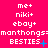 Pixelated text on a bright pink background with animated blue plus signs and dots appearing next to 'BESTIES' in the center.
