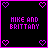 Pixelated icon with black background, pink border, and four corner hearts displaying 'MIKE AND BRITTANY' text.