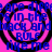 A static image with four identical circular patterns on a pink background, each containing blue text and black rings.