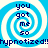 Four identical blue and white spiral patterns with dark blue text reading "you got me so" arranged in a , each followed by "hypnotized!" below