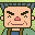 Pixel art contact sheet showing two side-by-side frames of a character's face with different mouth expressions, set against a green background with blue border elements.