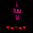 Two identical pink pixelated icons with 'i' at top, 'lun' in middle, and 'U' below, each surrounded by red heart symbols on black background.