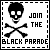 Pixelated skull and crossbones icon with 'JOIN THE BLACK PARADE' text, red lettering variations across frames.