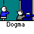 Pixel art animation of two characters interacting with a blue container, one saying 'NO' and the other holding a 'TICKET' speech bubble.