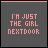 25 identical gray square icons with pink text reading "I'M JUST THE GIRL NEXTDOOR" and small heart symbols in various positions