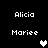 Pixelated text labels 'Alicia' and 'Mariee' appear in white on black background with heart symbols changing between frames.