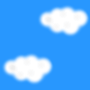 Blue background with six white clouds and a gray rectangle in the bottom right corner.