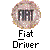 Pixelated circular icon with multicolored gradient background and bold text reading "Fiat Driver" below.