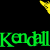 Green text reading 'Kendall' repeats across a black background with yellow butterflies in various positions.