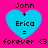 A bright pink background with four identical blue heart shapes arranged in a , each containing text and symbols
