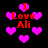 Pixelated red text "I Love Ali" surrounded by pink hearts on a black background, with heart shapes varying in size and position.