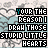 Pixelated text-based icon with repeating phrases and color-coded lettering on a patterned background.