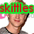 A pixelated image of a person with light brown hair wearing a striped shirt, with overlaid text and background elements.