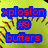 Pixelated image with red text on blue backgrounds over a yellow-green gradient background with brown and black accents.