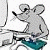 Pixelated mouse character in gray with black outlines, standing on a teal base against white background, next to green text reading 'Original Icons .com' in bright green pixel font.