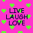 A static image with a bright pink background filled with scattered green pixelated hearts and the text "LIVE LAUGH LOVE" in dark blue block letters arranged vertically.