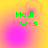 Green pixelated text 'Modi Elpers' on a yellow-to-pink gradient background with faint circular patterns.
