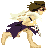 Pixel art contact sheet showing 10 sequential frames of a running character with brown hair, white flowing cape, and purple skirt-like garment against transparent background.