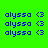 Four identical display blue pixelated text 'olysso' with a blue arrow symbol on green and orange backgrounds
