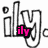 Four variations of a stylized 'ily' icon with pink text overlays on black outlines against white background.