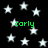 Black background with scattered white stars and green text reading 'carly' in multiple locations.