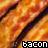 Pixelated static icon featuring a diagonal dark brown object against an orange-yellow gradient background with the word "bacon" in white block letters at the bottom right.