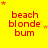 Yellow background with red text 'beach blonde bum' and orange stars in a pattern, stars animate in position across frames