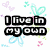 A static image with black text on a white background featuring pastel-colored butterflies and flowers, displaying the phrase "I live in my own little world... but it's ok, everyone knows me HERE!".