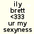Pixelated text reads 'ily brett <333 ur my sexyness' on a light background with animated white sparkles appearing and disappearing.