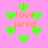 Pixelated green hearts and orange text reading "I love jared" on a pink background with repeated patterns.