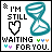 A 3x2 contact sheet of five animated frames showing a pixel art icon with text "I'M STILL WAITING FOR YOU." and an hourglass symbol, where the heart shape alternates between solid black and outlined styles across frames.